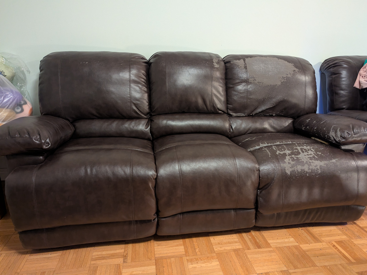 Brown Leather Electrical Reclining Sofa with Console - photo 2