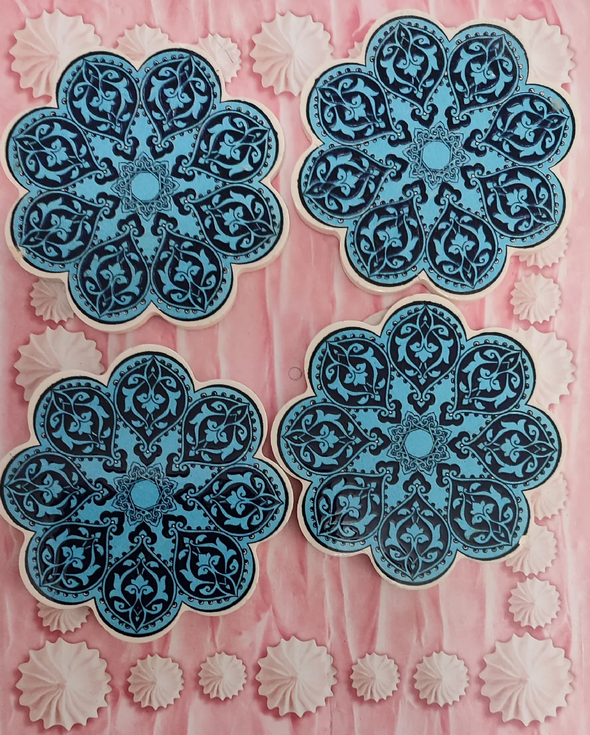 🥕Set of 4 Blue Patterned Coasters thumbnail