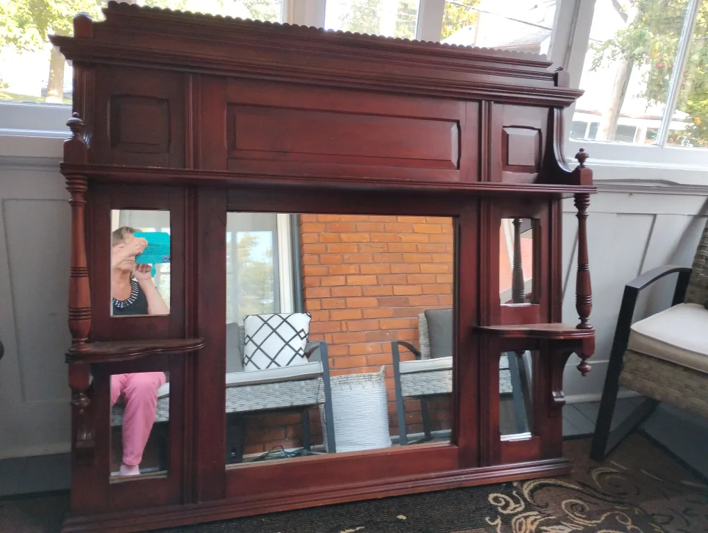 Antique Wooden Mirror with Shelf thumbnail