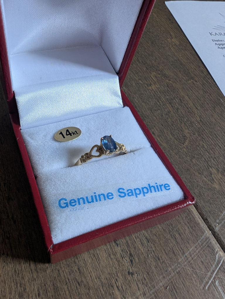 Brand New 14K Yellow Gold Sapphire Ring For Sale