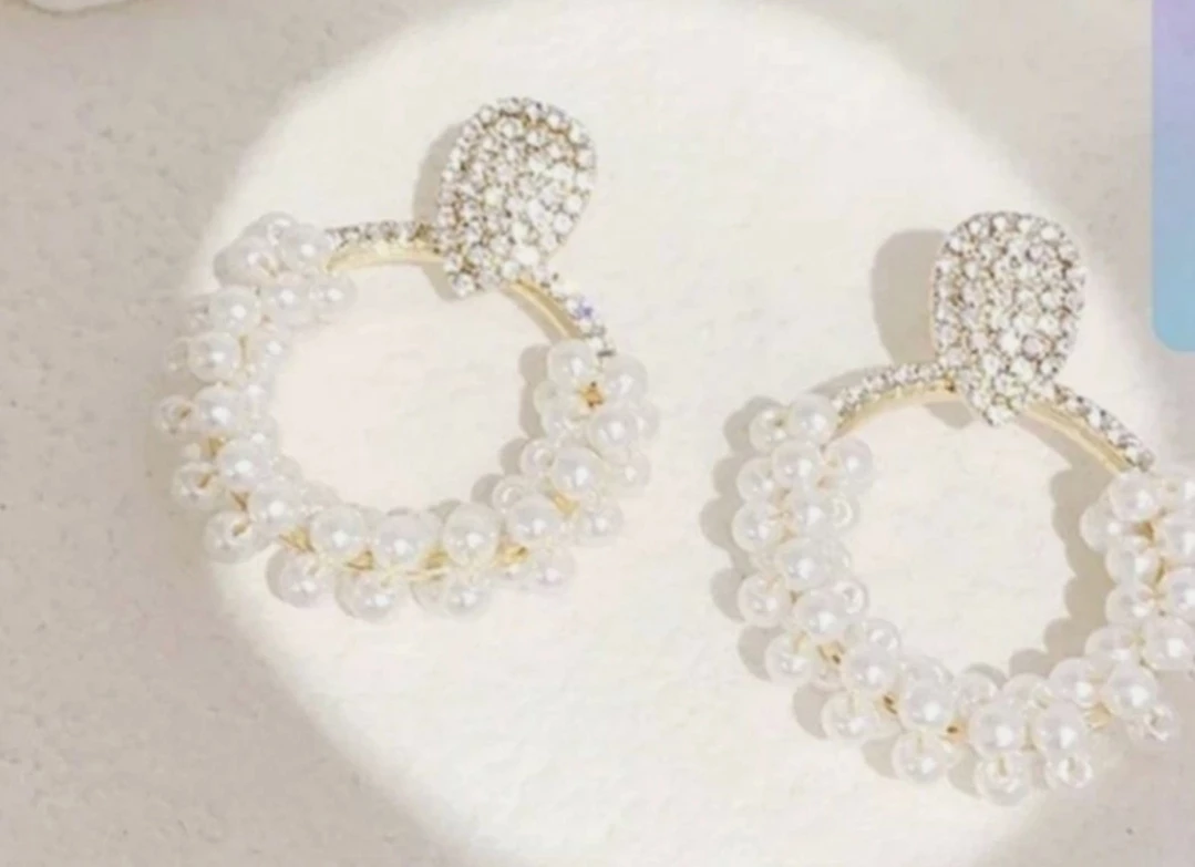 Pearl & Rhinestone Drop Earrings - New