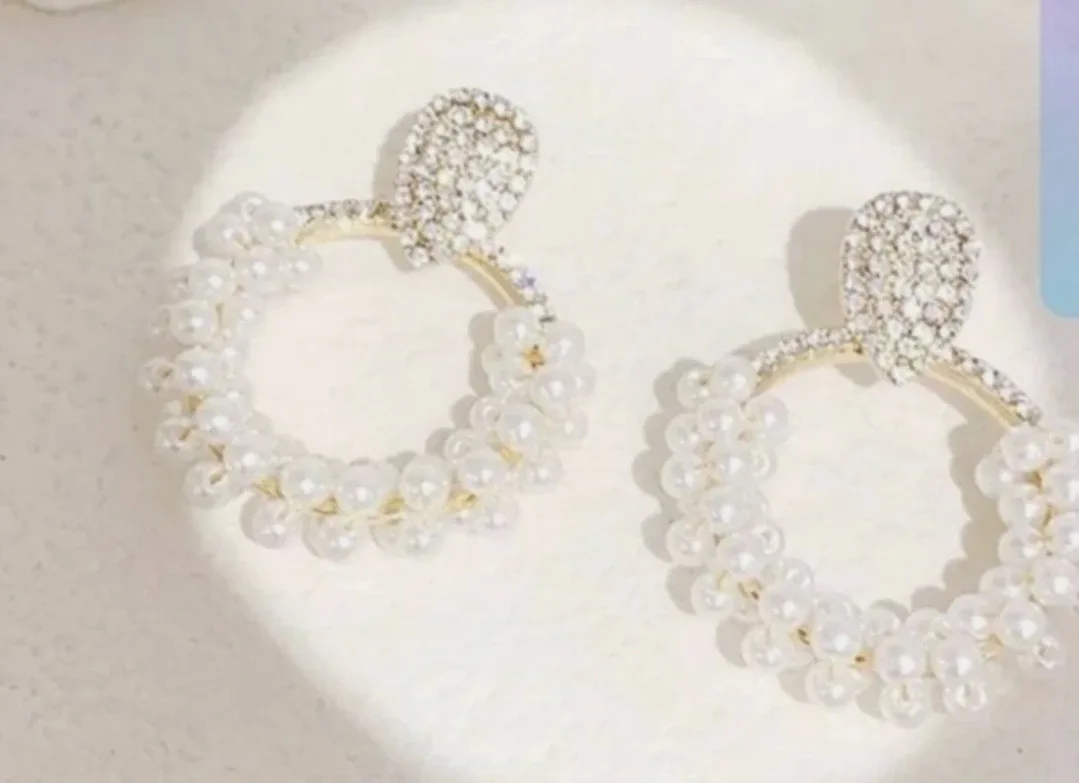 Pearl & Rhinestone Drop Earrings - New thumbnail