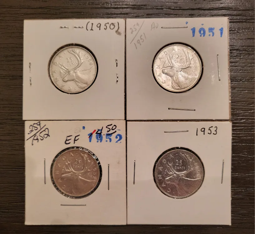Canadian 25 Cent Coins: 1950, 1951, 1952, 1953 image indicator(3)