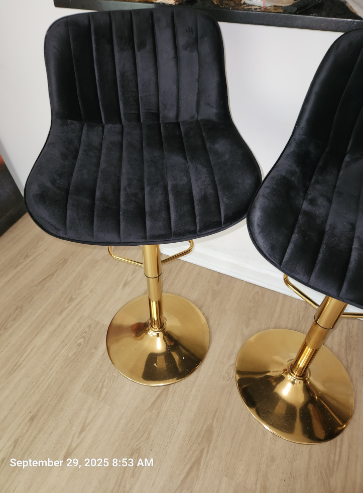 Black Velvet Bar Stools with Gold Base - photo 2