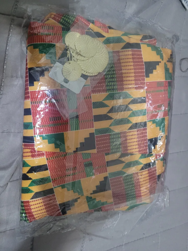 NEW African Print Maxi Skirt, Turban & Earrings set image indicator(2)