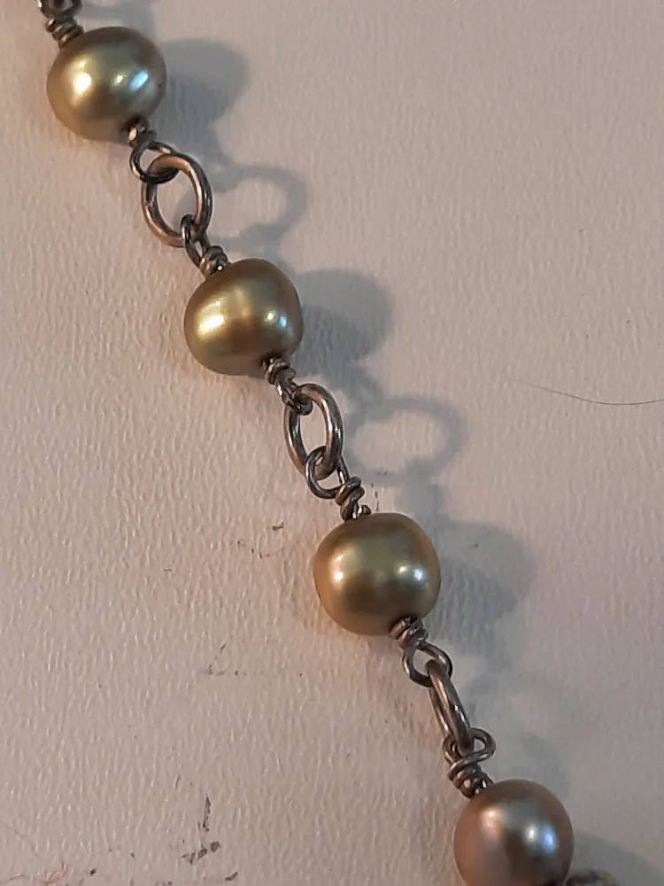 Handmade Pearl Necklace 925 silver closings with Glass Pendant image indicator(4)