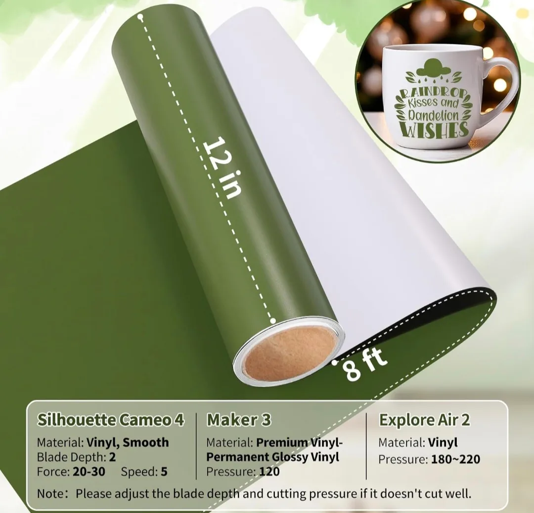 Olive Green Vinyl PERMANENT Adhesive Craft Vinyl 12"x8ft image indicator(4)