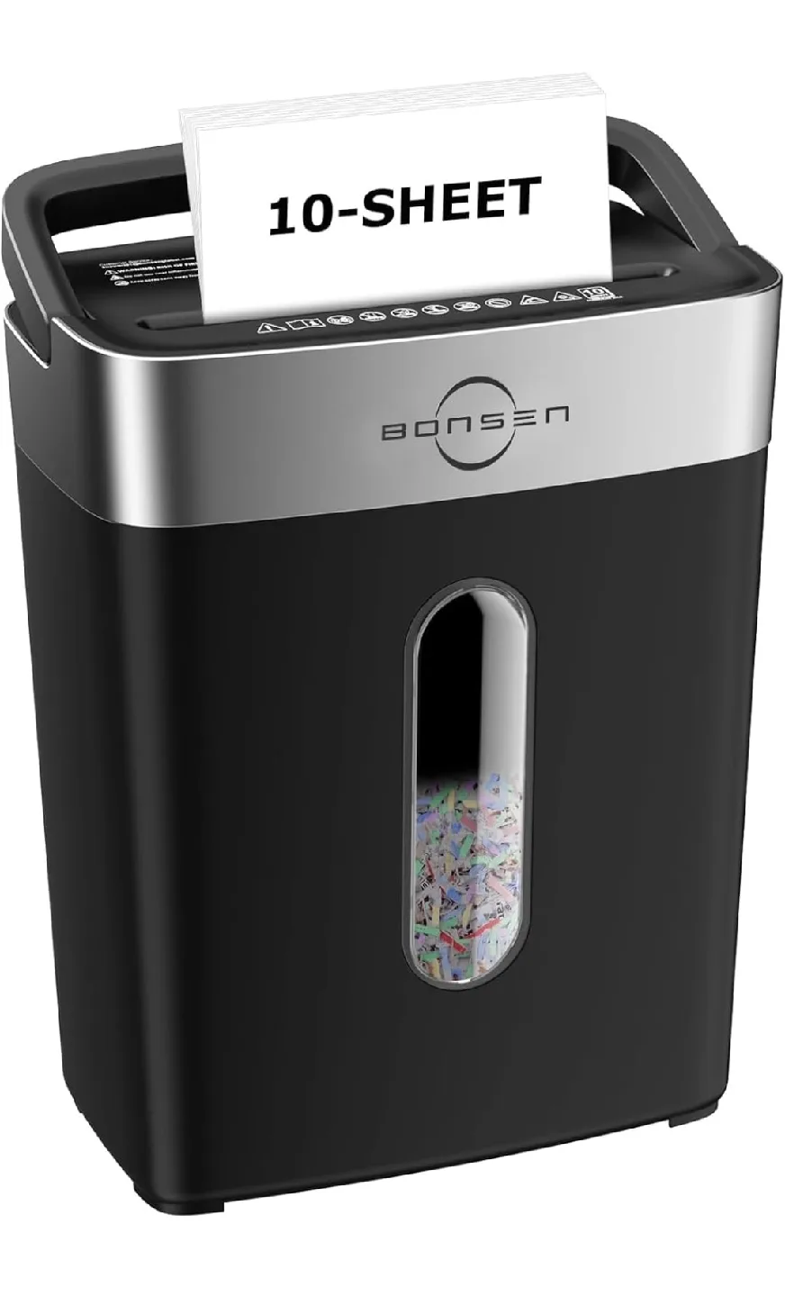 Bonsen 10-Sheet Cross-Cut Shredder - Black/Silver image indicator(2)