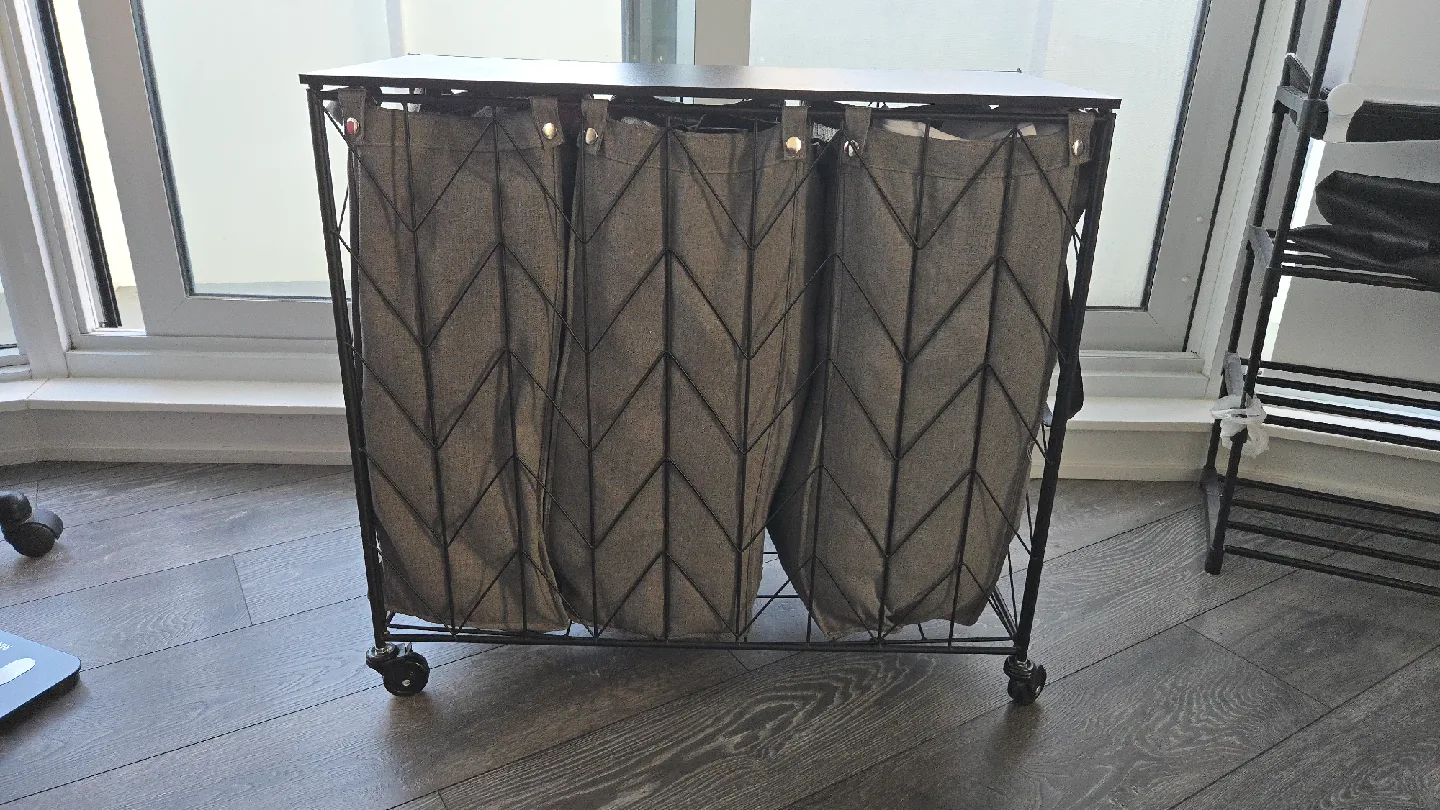 Triple Laundry Sorter Hamper with Wheels image indicator(3)