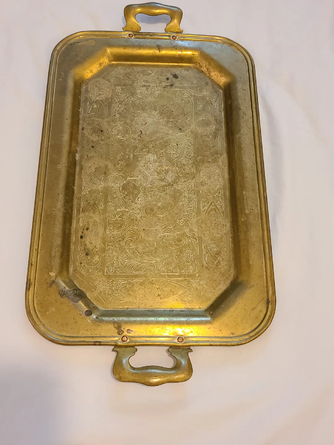 Vintage Brass Tray with Dutch Windmill Scene thumbnail