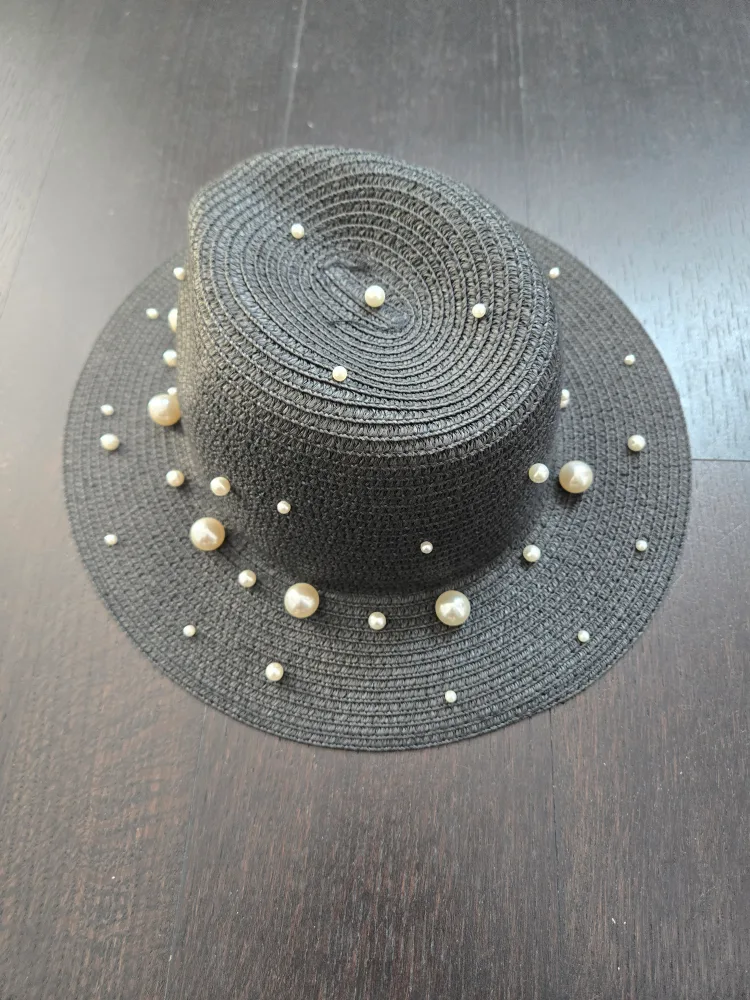 Black Basket Weave Hat with Pearl Decorations image indicator(3)