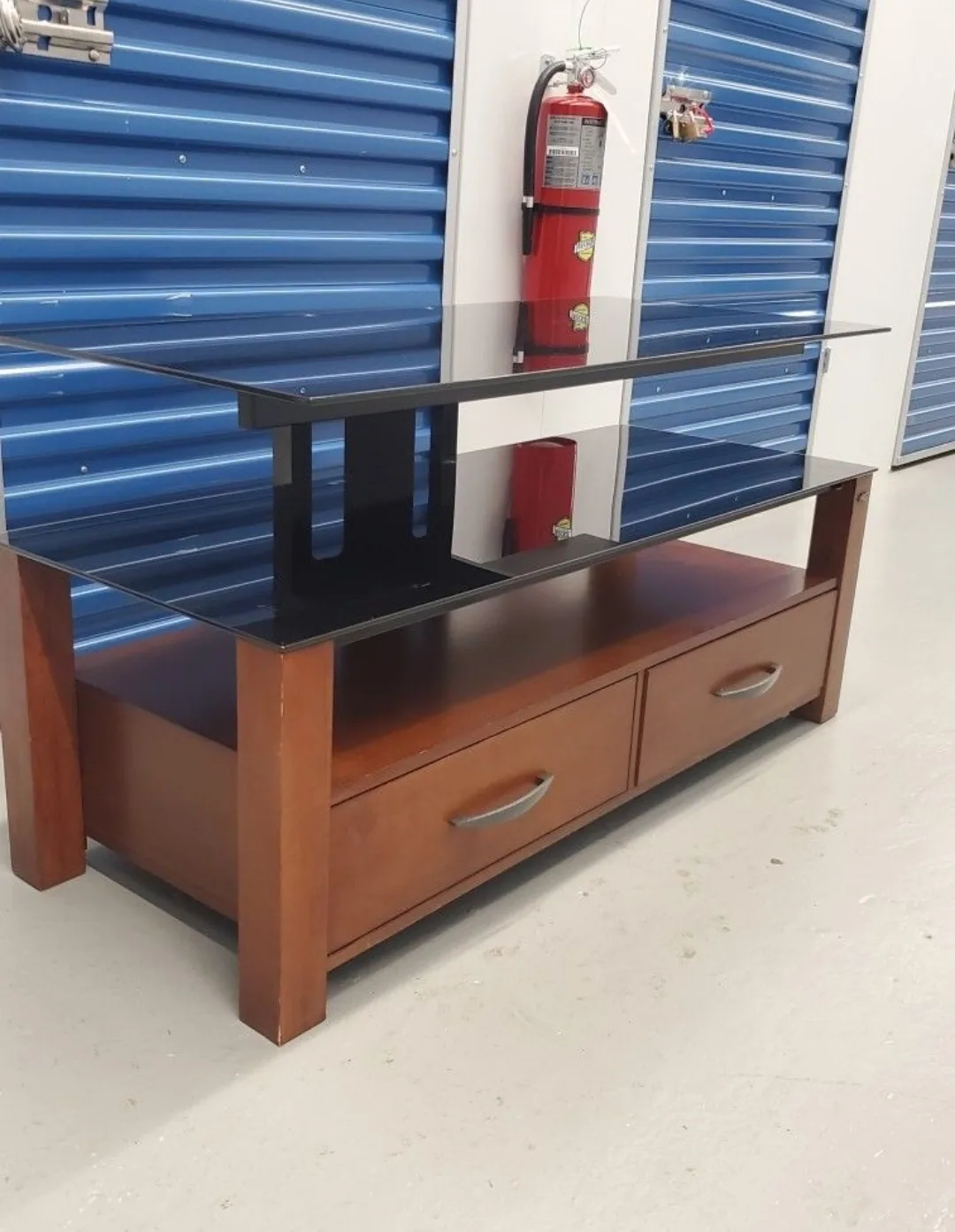 Glass TV Stand Storage Wooden Draws image indicator(6)