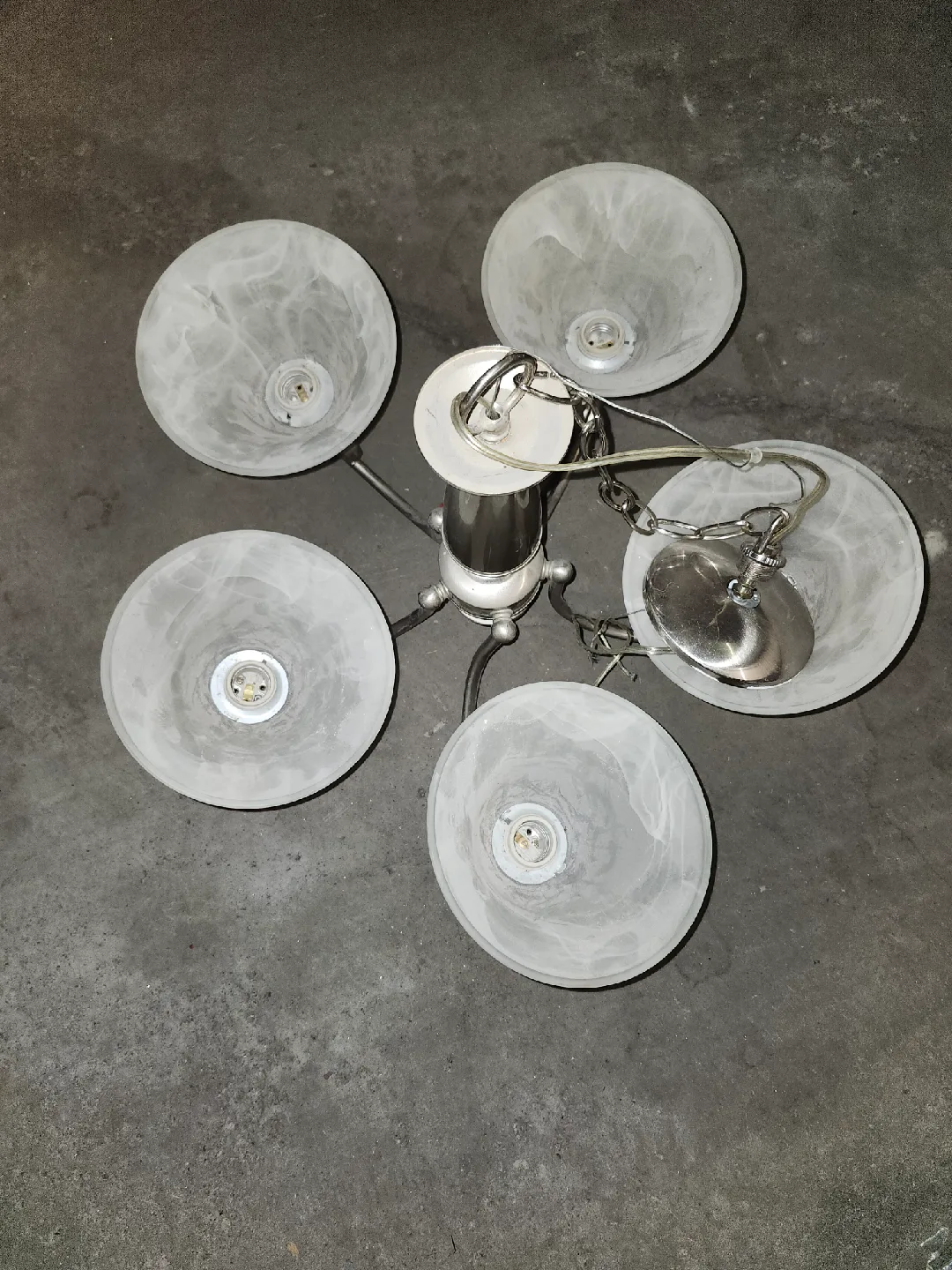 Chandelier with 5 White Marble-look Shades thumbnail
