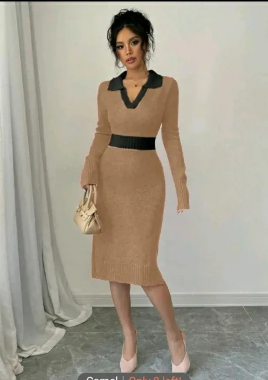 Camel Knit Midi Dress thumbnail