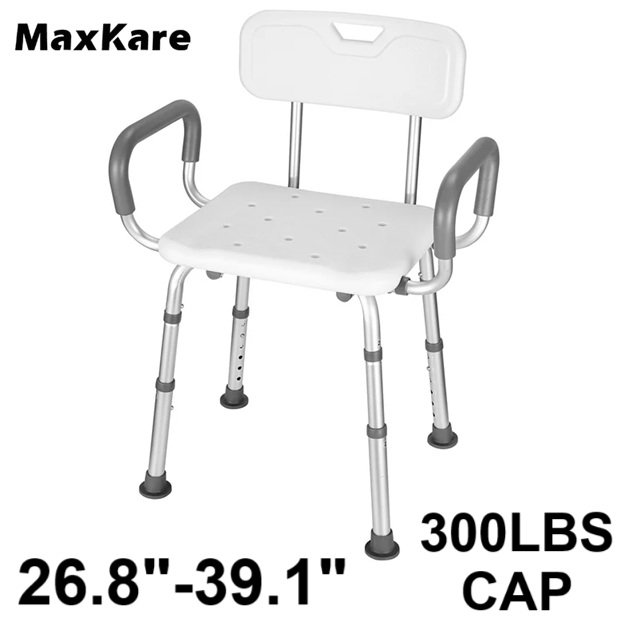 Shower Chair with Back and Padded Armrests - Adjustable