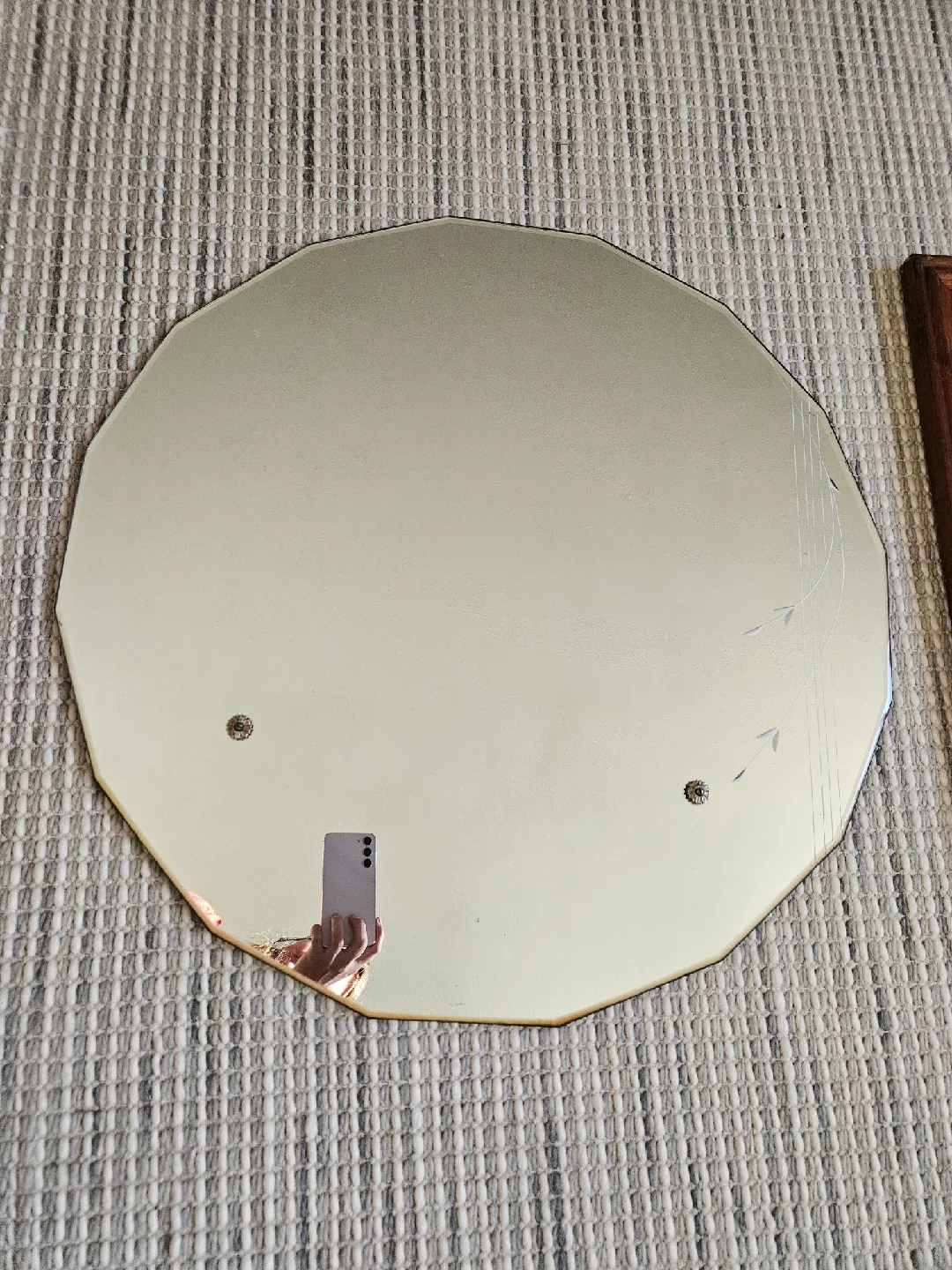 Vintage Etched Round Beveled Mirror thumbnail