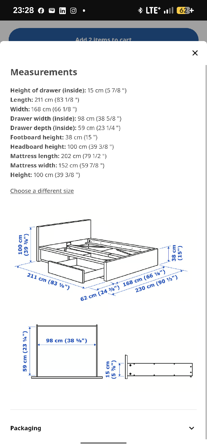 IKEA Malm Queen Bedframe w/ 4drawers + 8in mattress - photo 4