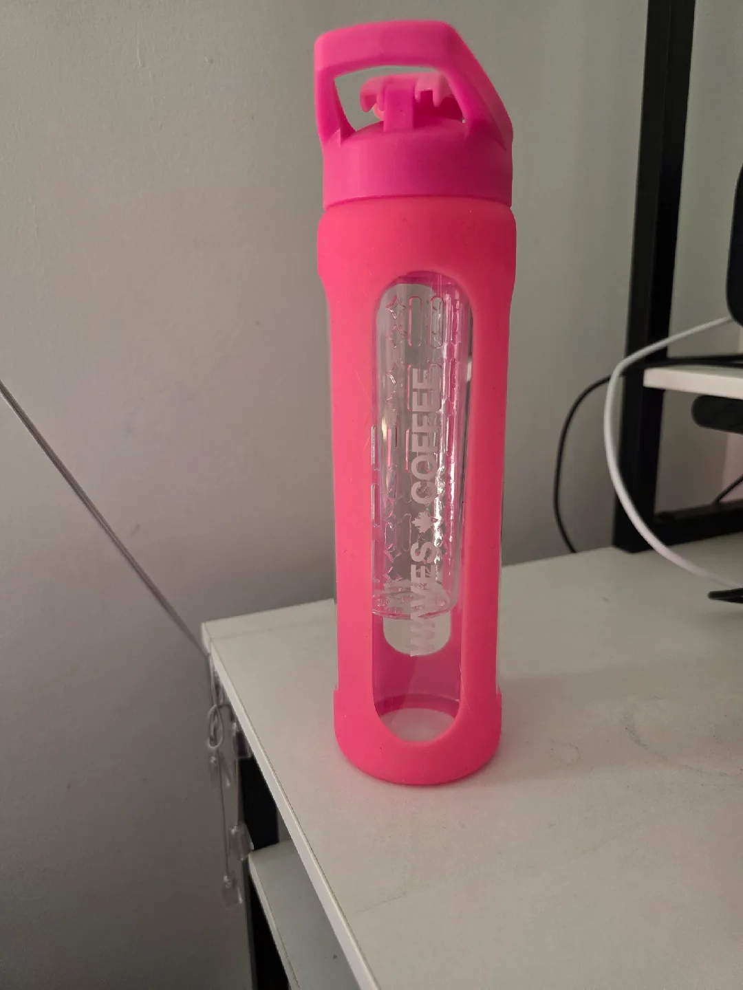 Waves + Coffee Pink Water Bottle thumbnail
