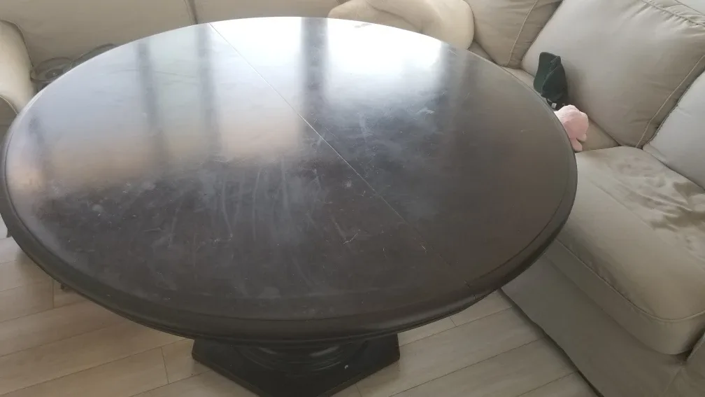 Round Dark Wood Pedestal Dining Table image indicator(2)