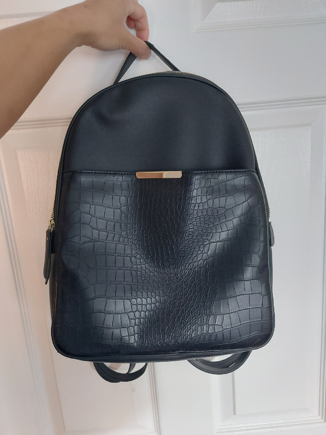 Black Faux-leather Backpack