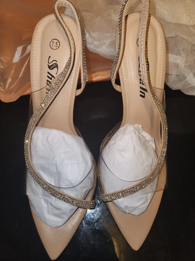 SHEIN Rhinestone Clear Open Toe Stiletto Heel Back Strap Shoes image indicator(2)