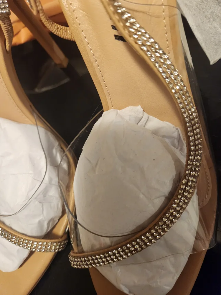 SHEIN Rhinestone Clear Open Toe Stiletto Heel Back Strap Shoes image indicator(4)