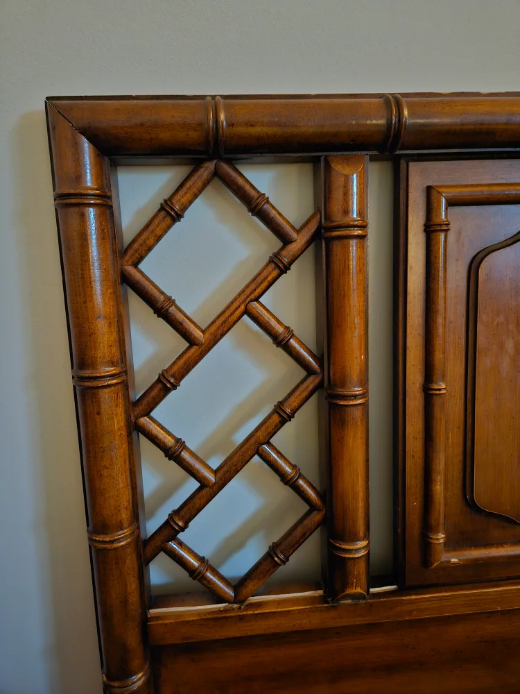Vintage Chippendale Headboard Solid Wood Faux Bamboo image indicator(2)