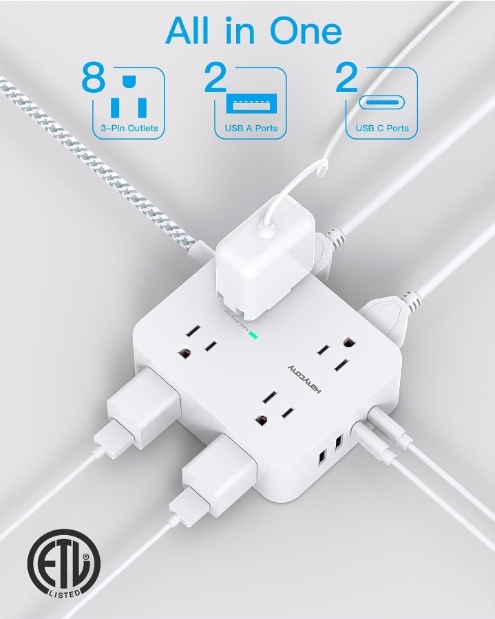 10 Ft Surge Protector Power Strip, HANYCONY Extension Cord - photo 3