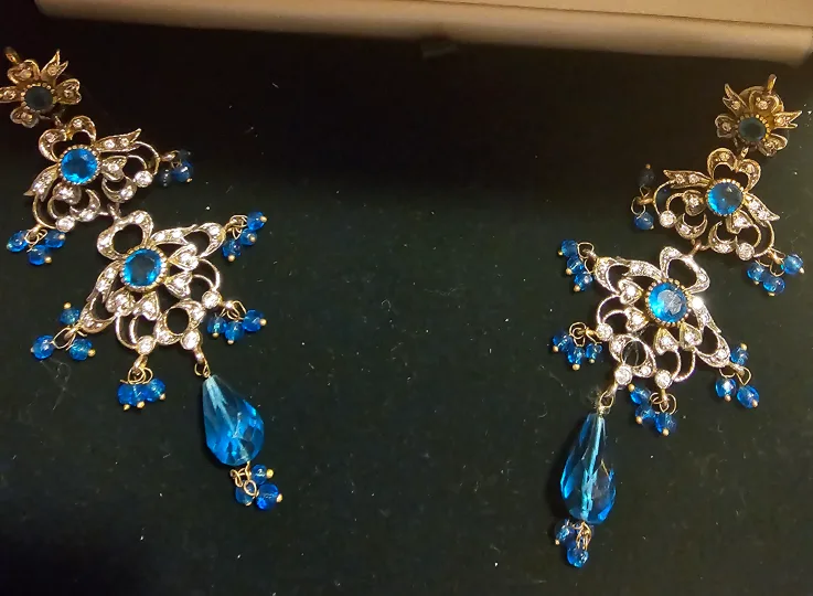 Blue & Gold Dangle Earrings
