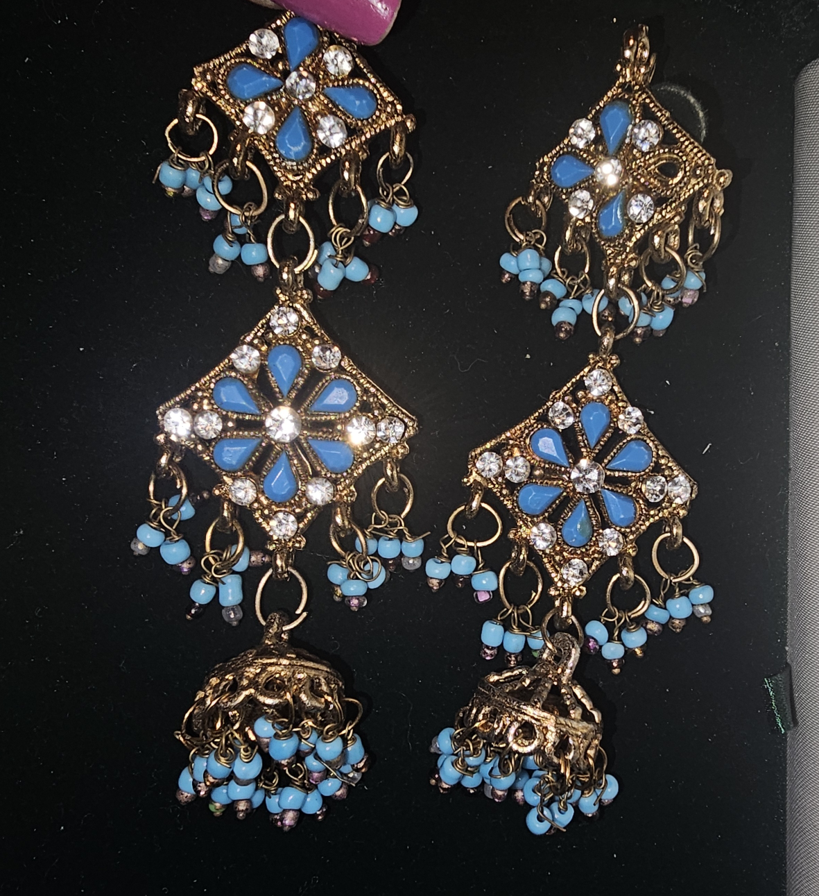Blue & Gold Dangle Earrings - photo 2