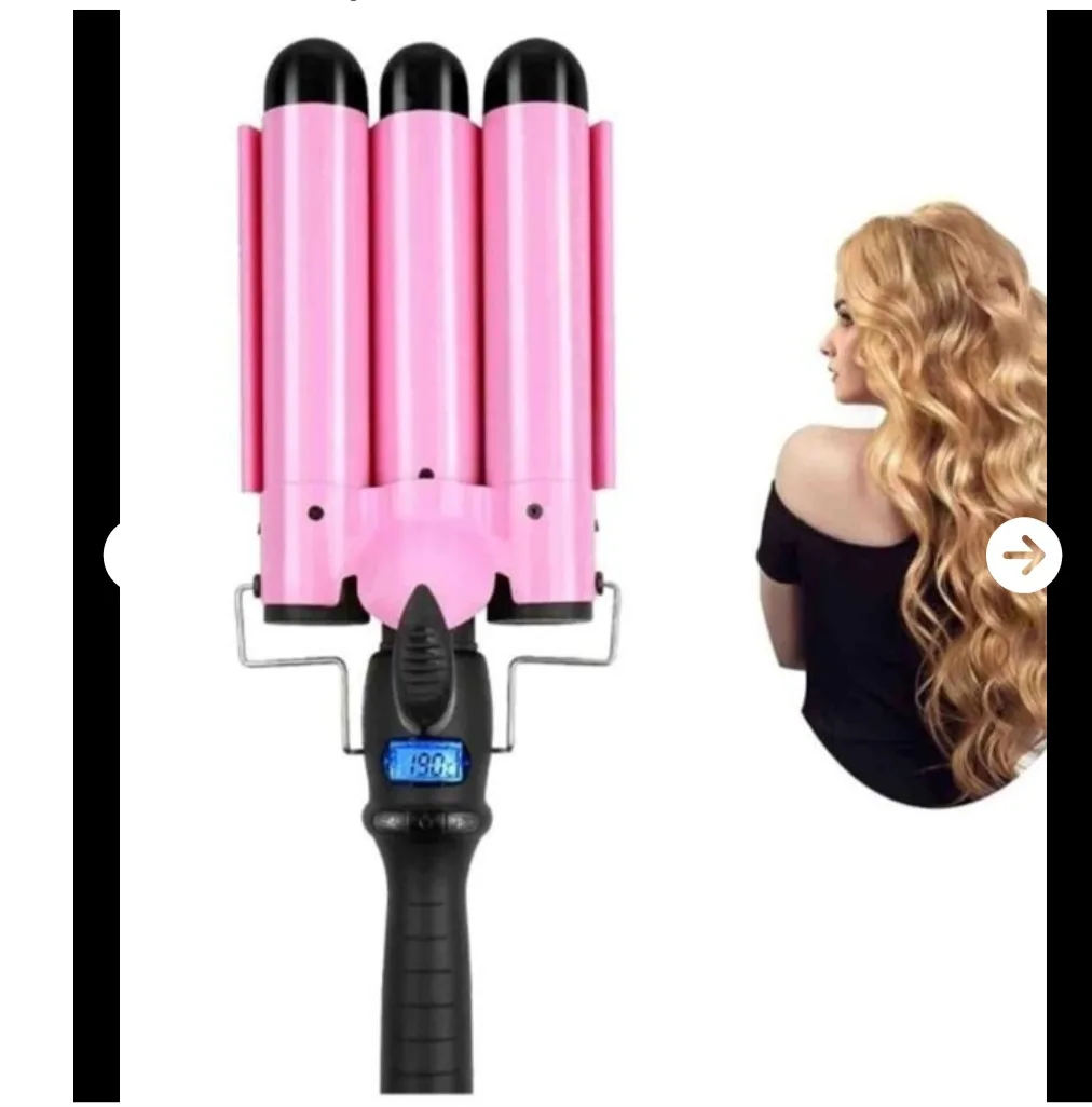 New SISROL 3 Barrel Curling Iron Hair Waver Wand - Pink thumbnail