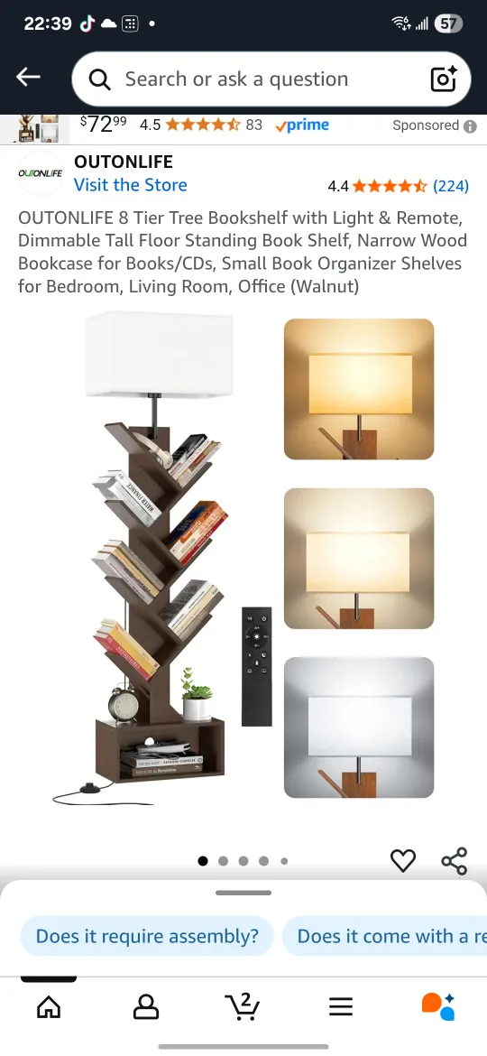 OUTONLIFE 8 Tier Bookshelf with Light thumbnail