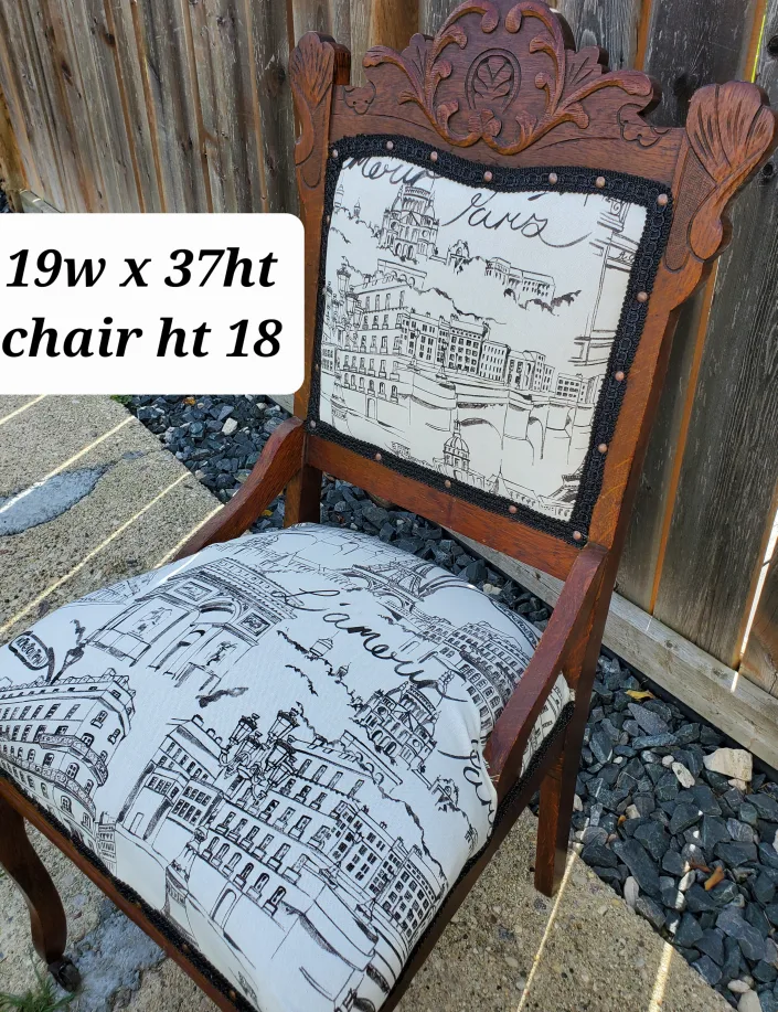 antique oak Paris Print Accent Chair 19x37 image indicator(2)