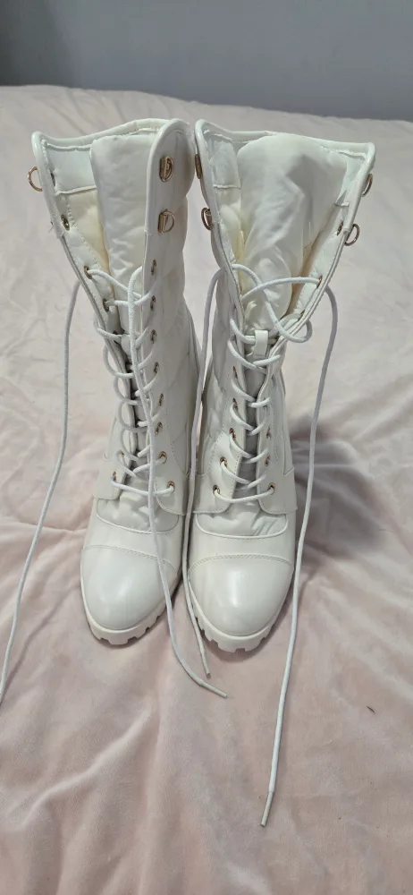Just Fab White Lace-Up Heel Boots - Size 9.5 thumbnail