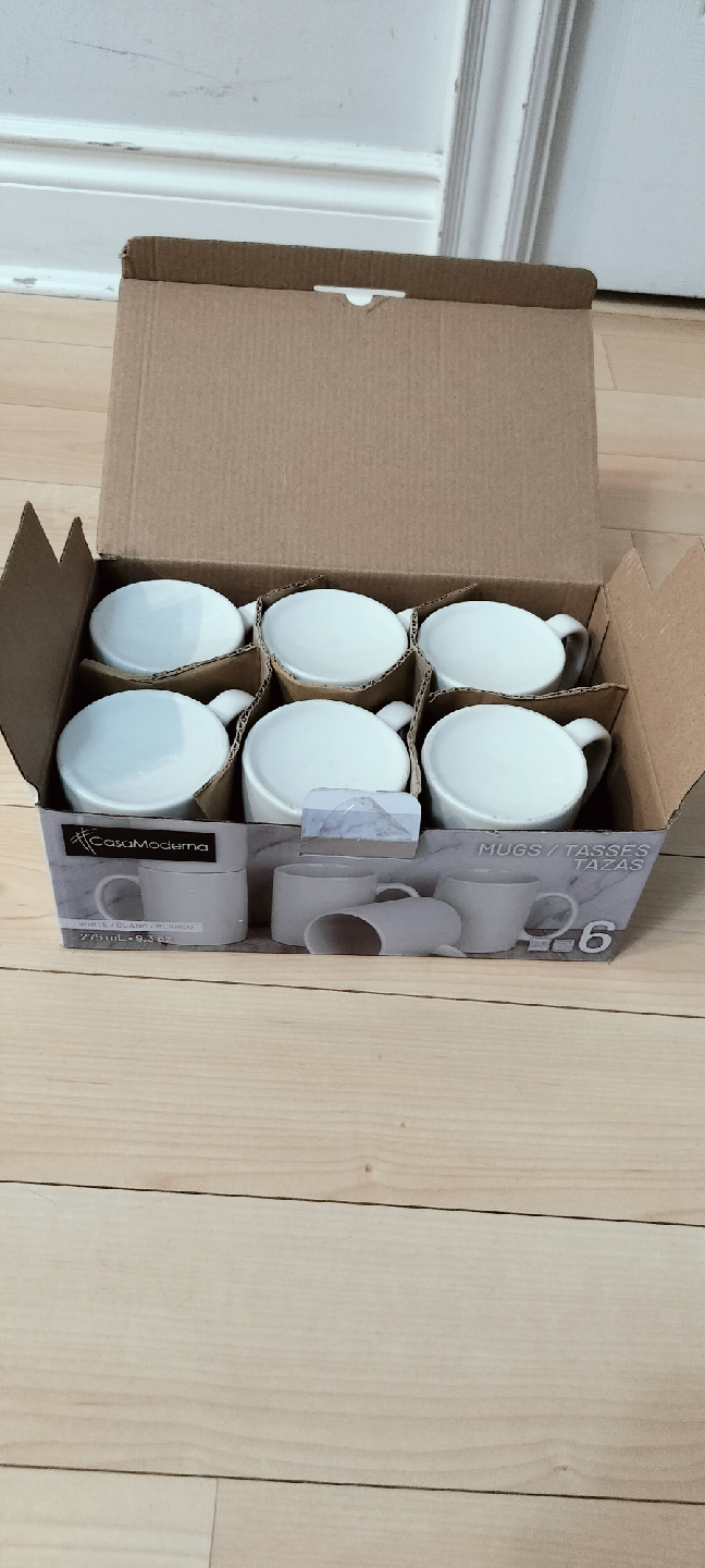 White Mugs Set of 6, in Box