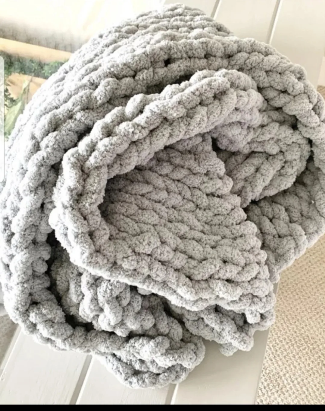 NEW! Retail $307 -XLarge Chenille Chunky Knit Blanket, Grey Blue thumbnail