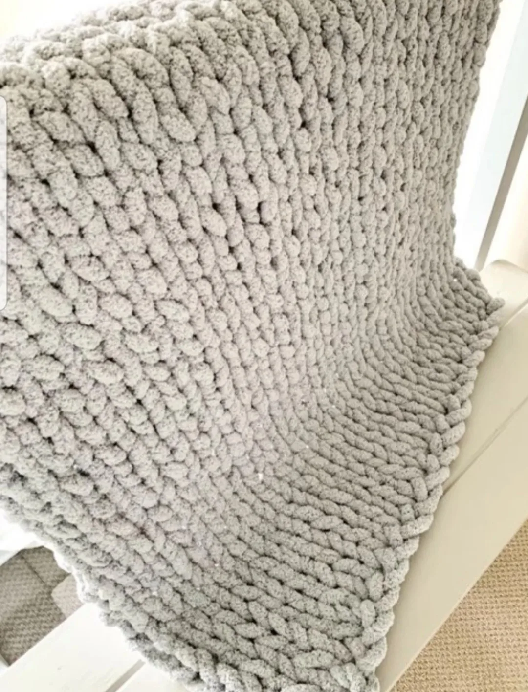 NEW! Retail $307 -XLarge Chenille Chunky Knit Blanket, Grey Blue image indicator(3)