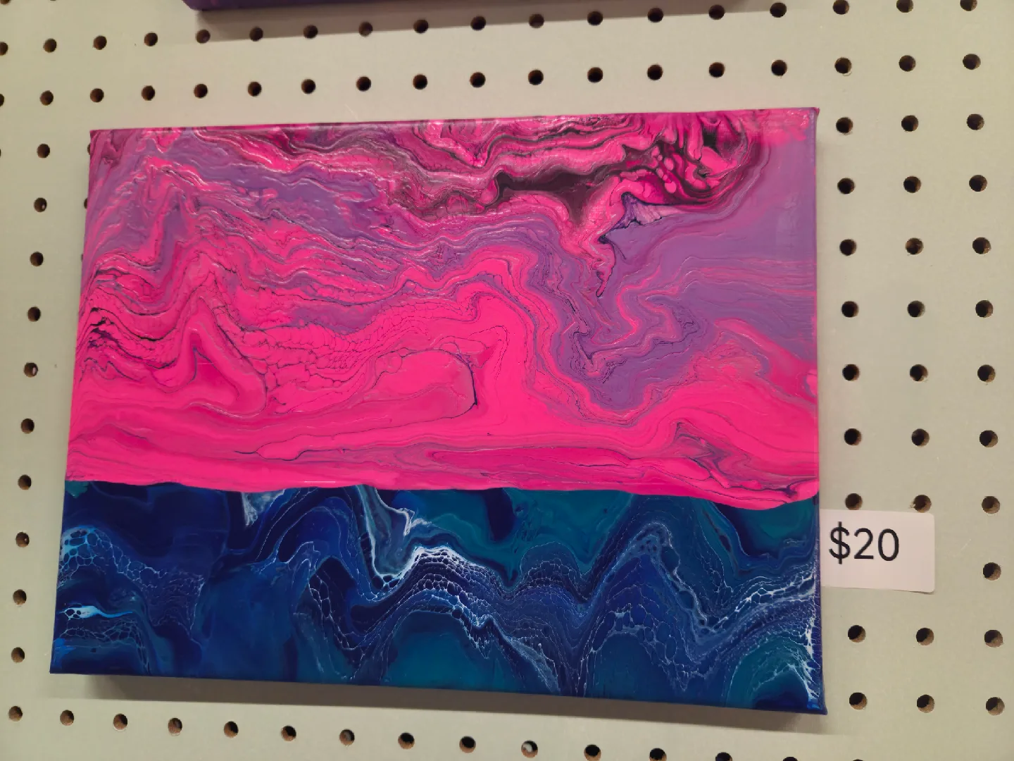 Abstract Pink & Blue Canvas Painting - $20 thumbnail