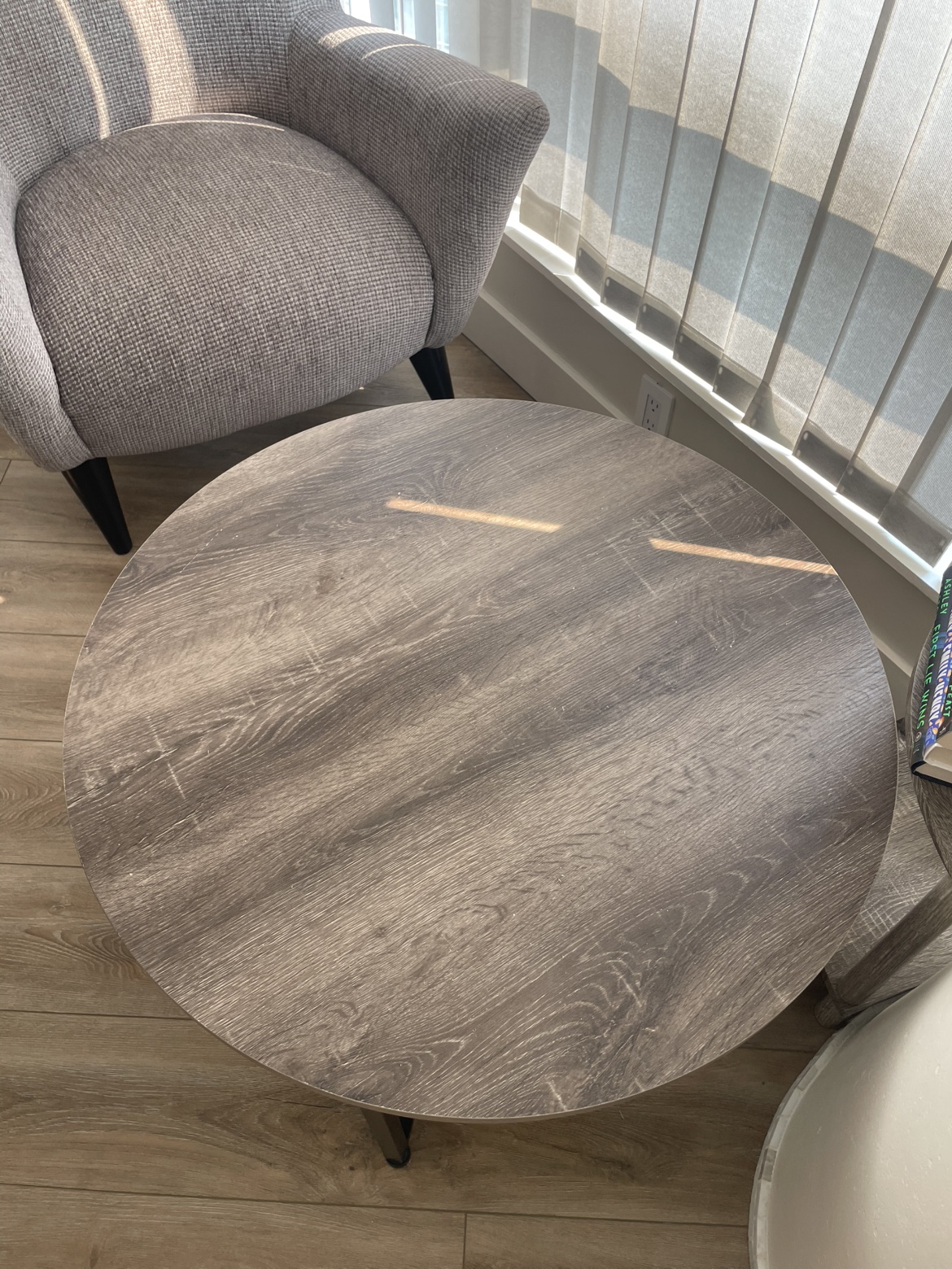Round grey coffee table