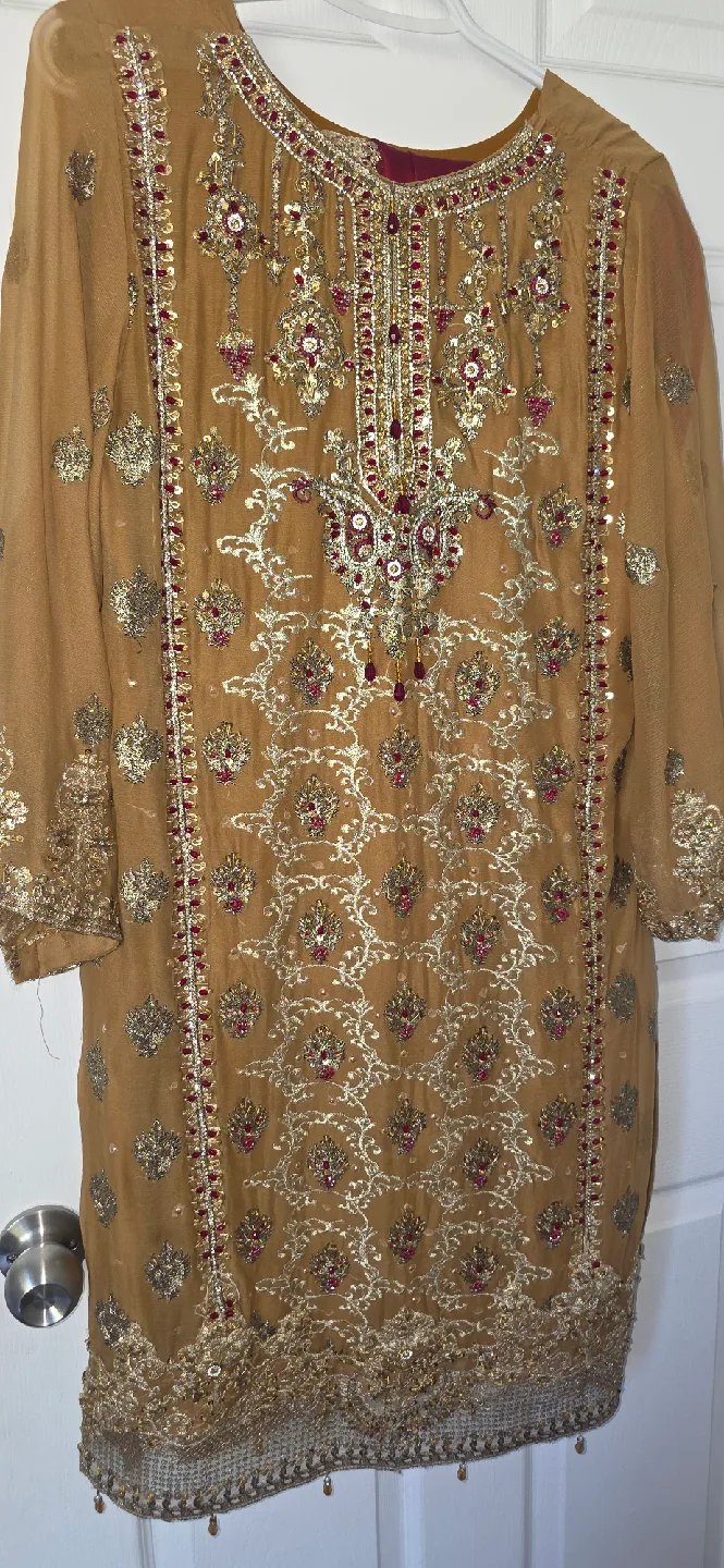 Embroidered Pakistani Dress - Gold & Maroon image indicator(2)
