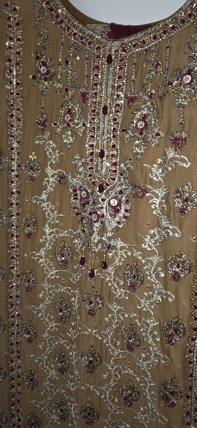 Embroidered Pakistani Dress - Gold & Maroon - photo 3