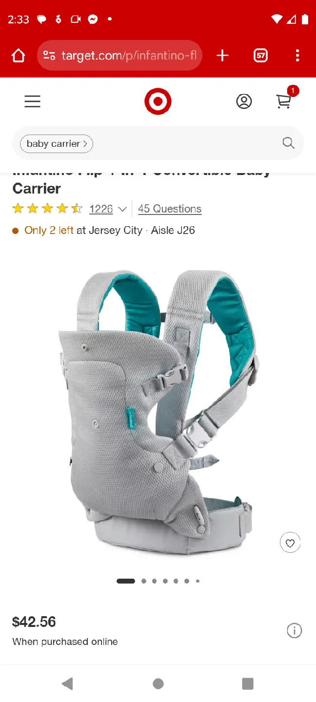🥕 Black Infantino Flip 4-in-1 Convertible Baby Carrier thumbnail