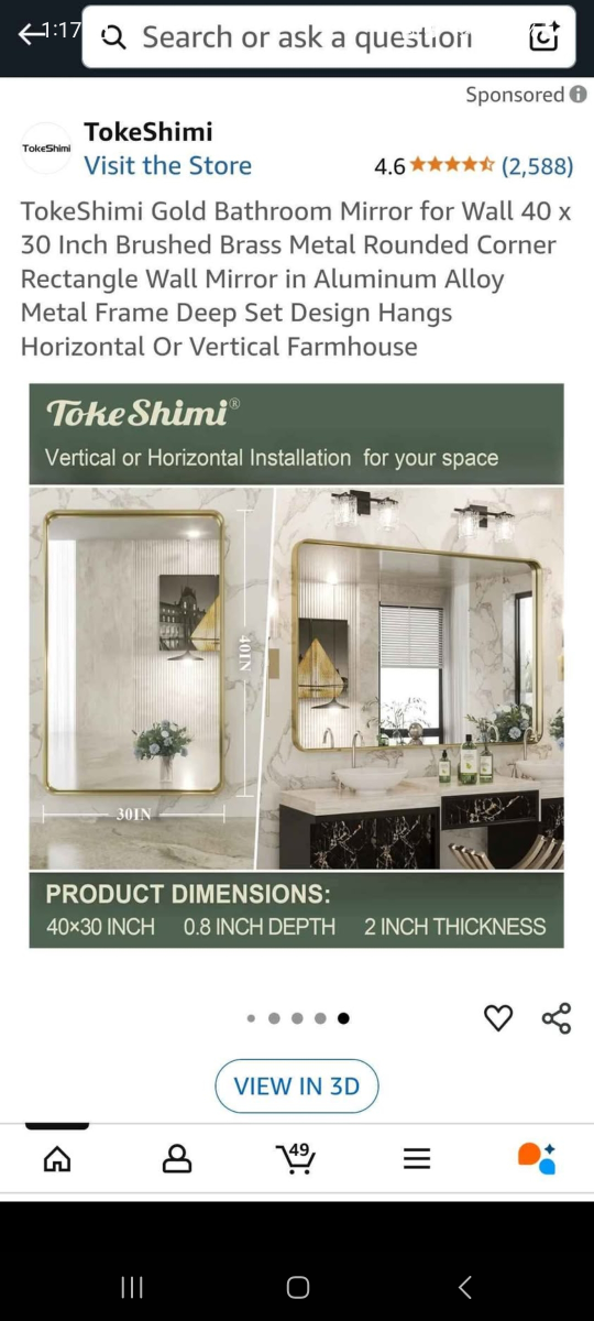 New TokeShimi Gold Bathroom Mirror 40x30 inch