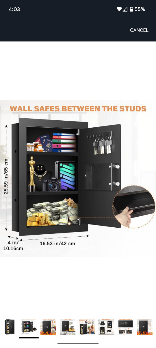 Black Digital Wall Safe with Removable Shelf