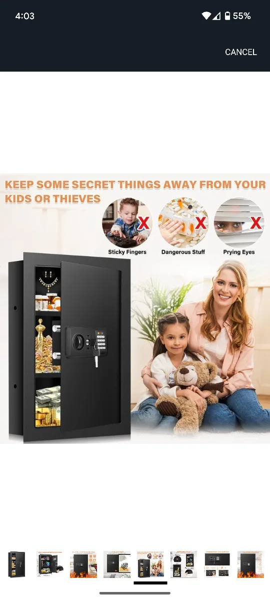 Black Digital Wall Safe with Removable Shelf image indicator(4)