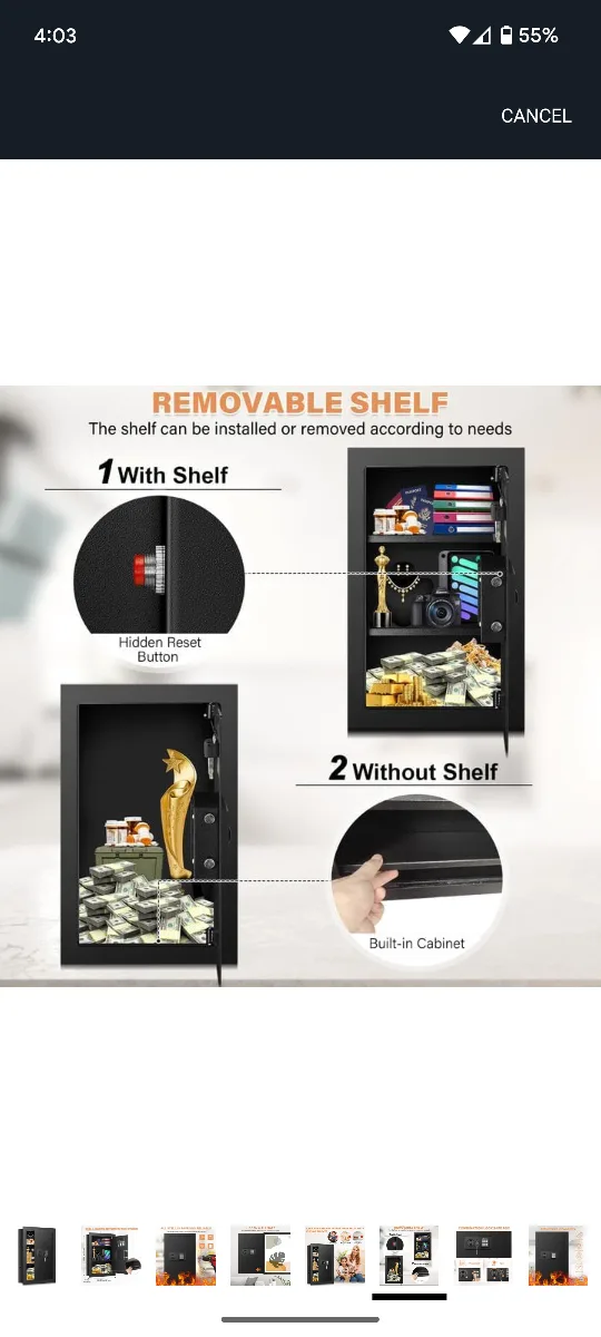 Black Digital Wall Safe with Removable Shelf image indicator(5)