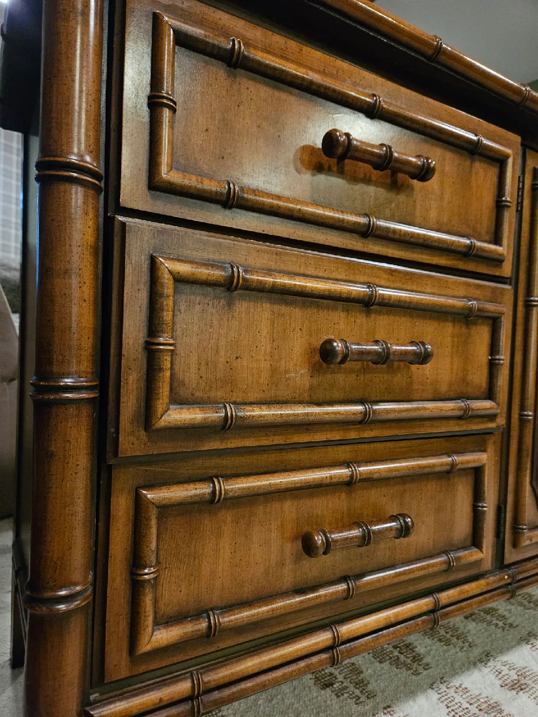 Large Antique Sideboard Buffet Solid Wood (Oak) Faux Bamboo image indicator(6)