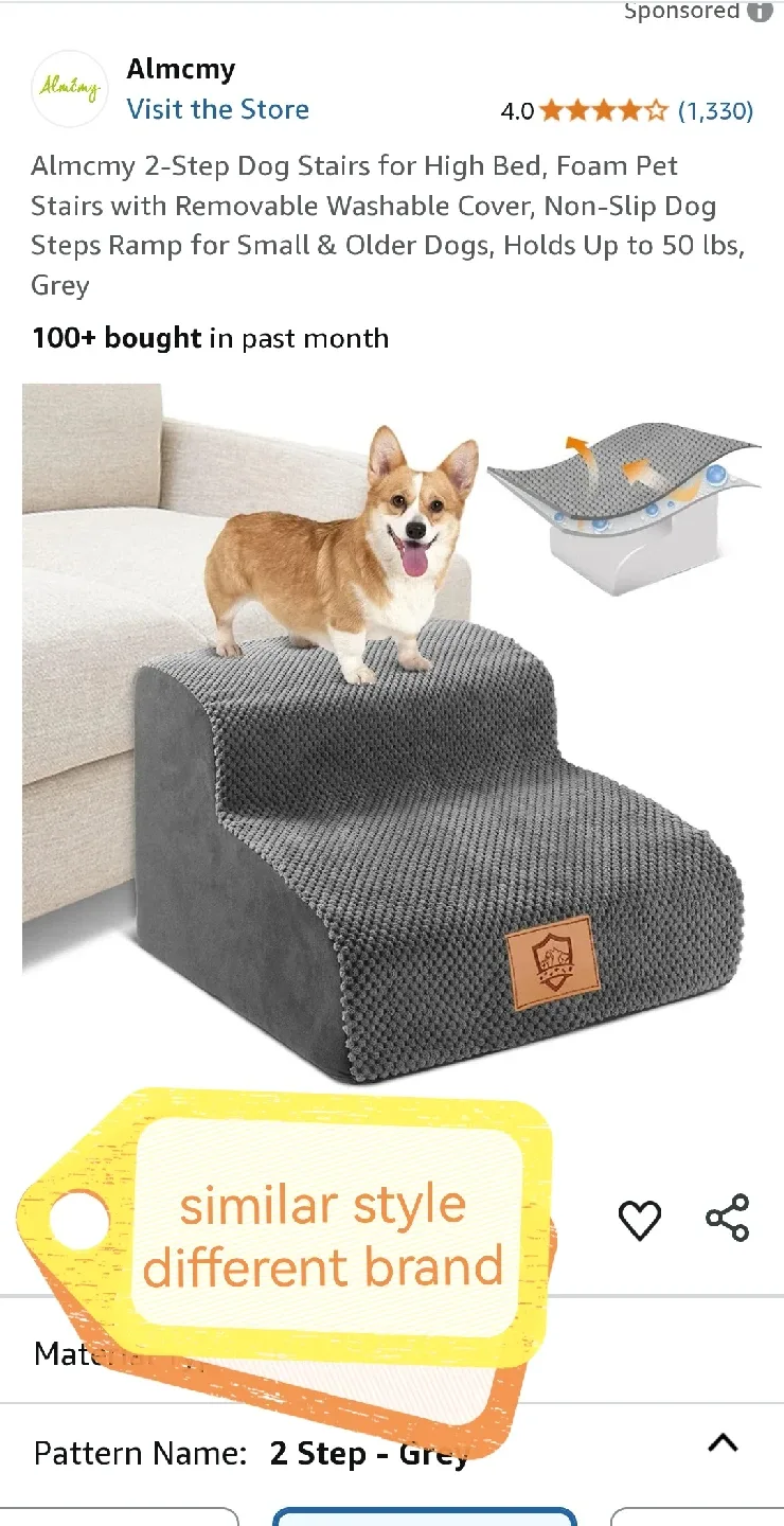 Dog Stairs for High Bed - 2 Step Grey thumbnail