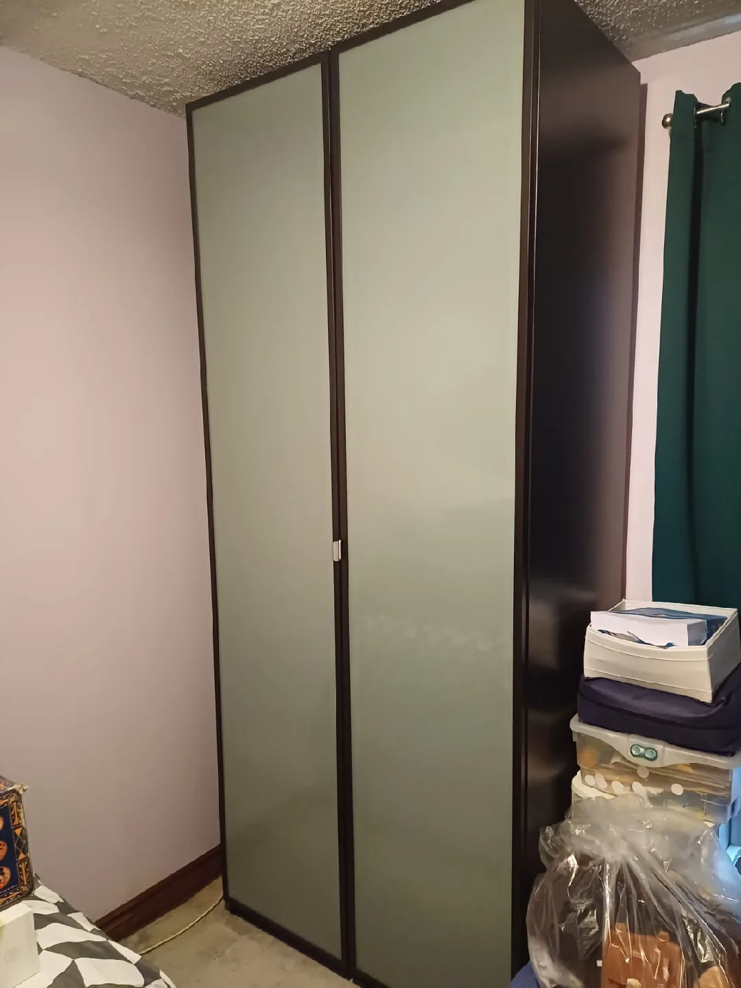 Black wardrobe with 2 frosted glass doors,bar,drawers 🏠Duff&Eg thumbnail