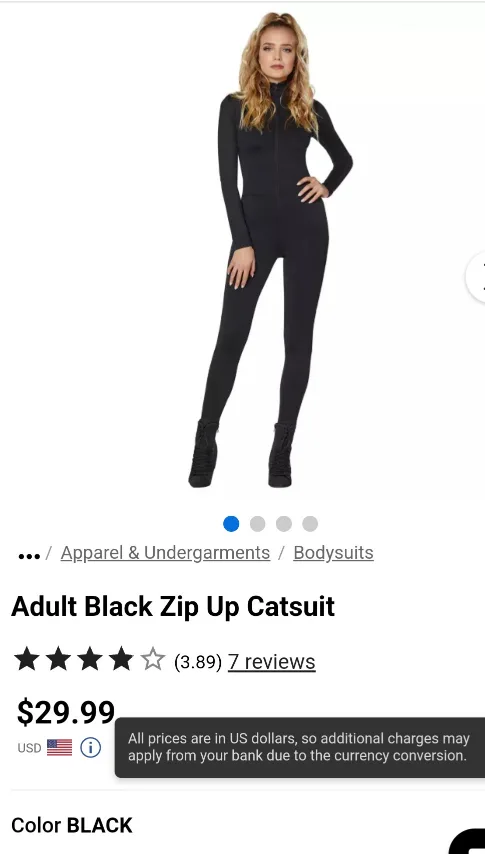 Black Zip-Up Catsuit - Adult Large size image indicator(3)